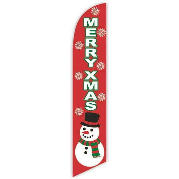 Cobb Promo Merry Xmas Snowman Red Advertising Feather Flag 12ft - Replacement Flag Only Without Poleset