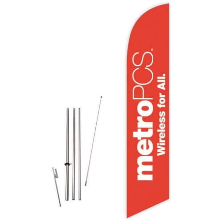 Cobb Promo Metro PCS Wireless for All Orange Feather Flag with Complete 15ft Pole kit and Ground Spike