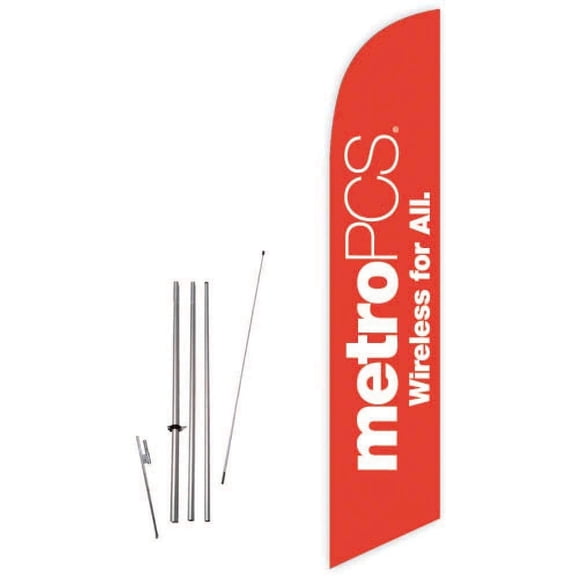 Cobb Promo Metro PCS Wireless for All Orange Feather Flag with Complete 15ft Pole kit and Ground Spike