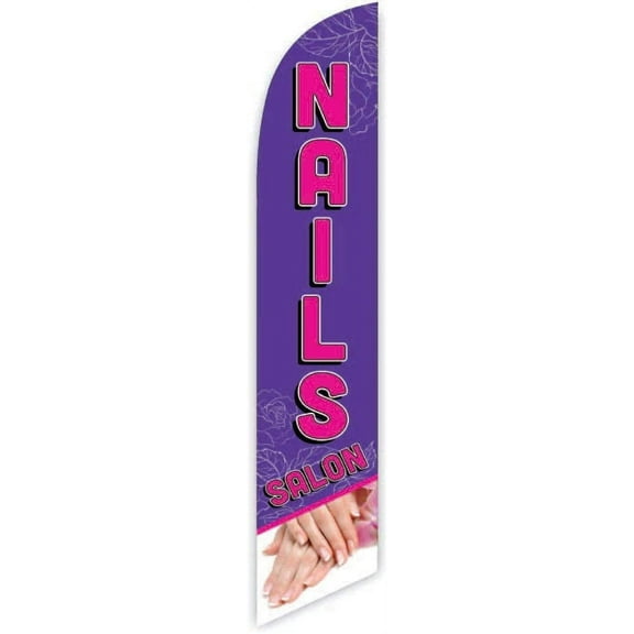 Cobb Promo Nails Salon Purple Advertising Feather Flag 12ft - Replacement Flag Only Without Poleset