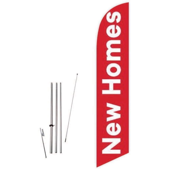 Cobb Promo New Homes Red Feather Flag with Complete 15ft Pole kit and Ground Spike