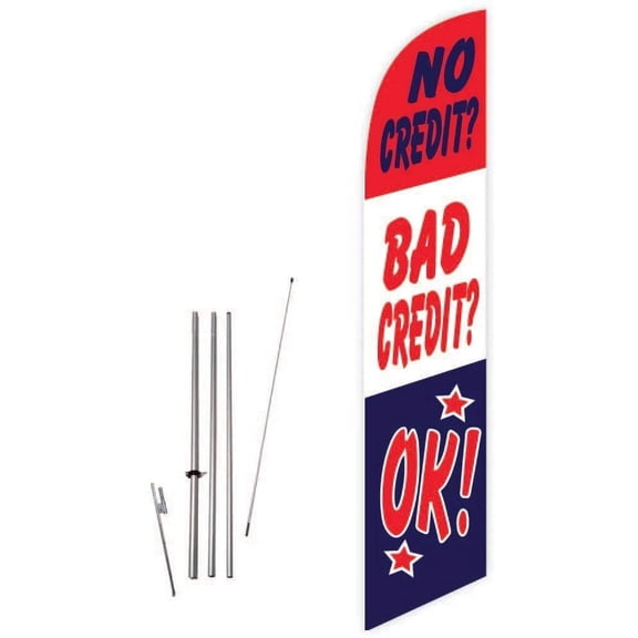 Cobb Promo No Credit? Bad Credit? OK! Red/White/Blue Feather Flag with Complete 15ft Pole kit and Ground Spike