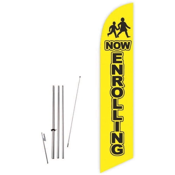 Cobb Promo Now Enrolling Yellow Feather Flag with Complete 15ft Pole kit and Ground Spike