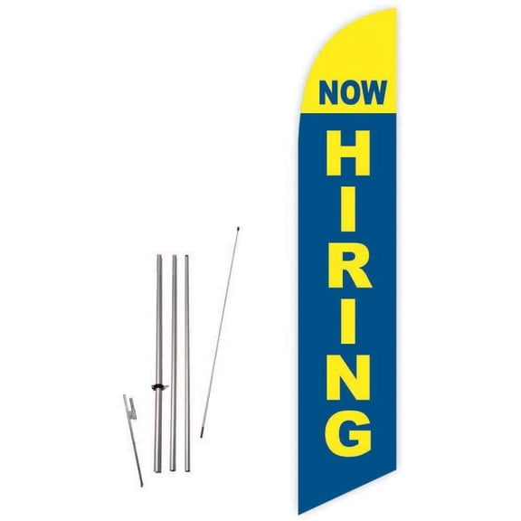 Cobb Promo Now Hiring Blue/Yellow Feather Flag with Complete 15ft Pole kit and Ground Spike