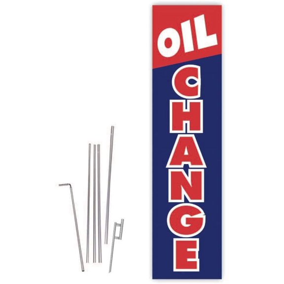 Cobb Promo Oil Change Red/Blue Rectangle Boomer Flag with Complete 15ft Pole kit and Ground Spike