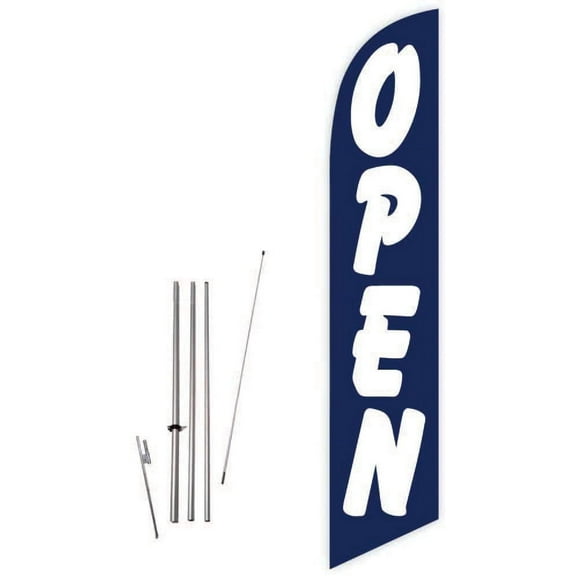 Cobb Promo Open Blue Advertising Feather Flag with Complete 15ft Pole kit and Ground Spike