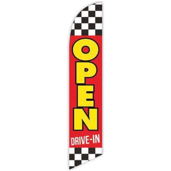 Cobb Promo Open Drive-in Red/Checkered Advertising Feather Flag 12ft - Replacement Flag Only Without Poleset