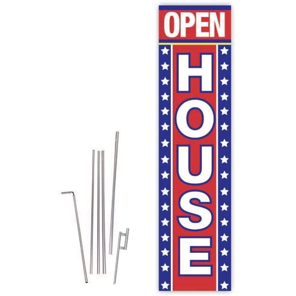 Cobb Promo Open House Red/Blue Rectangle Boomer Flag with Complete 15ft Pole kit and Ground Spike