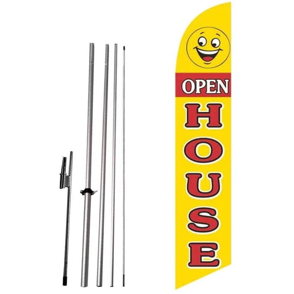 Cobb Promo Open House (Yellow) Feather Flag with Complete 15ft Pole kit and Ground Spike