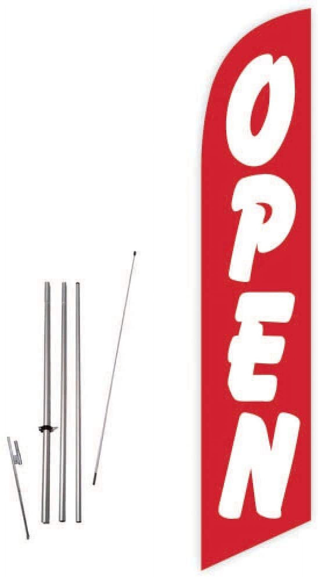 Cobb Promo Open Red Advertising Feather Flag with Complete 15ft Pole kit and Ground Spike