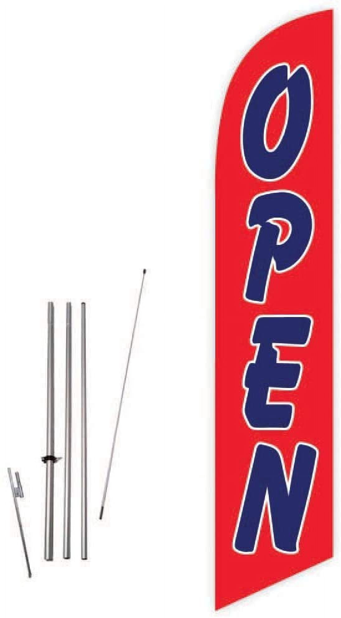 Cobb Promo Open Red/Blue Advertising Feather Flag with Complete 15ft Pole kit and Ground Spike