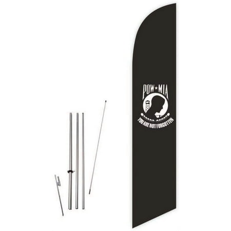 Cobb Promo POW-MIA Black Feather Flag with Complete 15ft Pole kit and Ground Spike