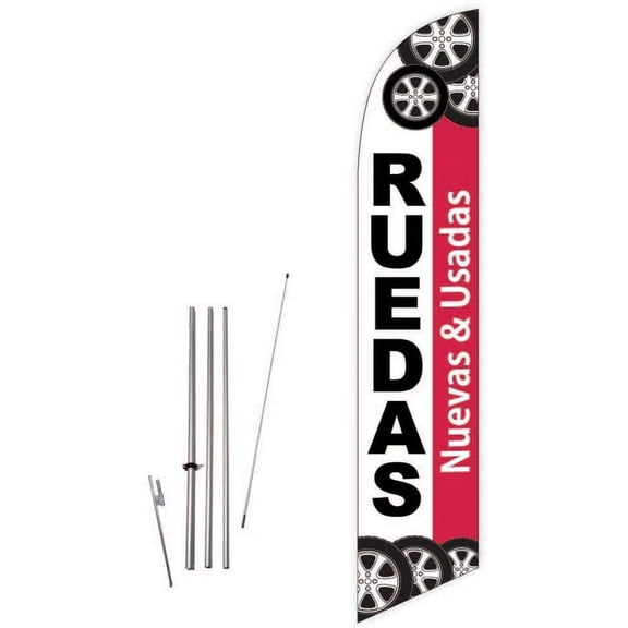Cobb Promo Ruedas Nuevas & Usadas White/Red Feather Flag with Complete 15ft Pole kit and Ground Spike