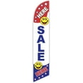 thumbnail image 1 of Cobb Promo Sale Here 2 Happy Faces Patriotic Advertising Feather Flag 12ft - Replacement Flag Only Without Poleset, 1 of 1