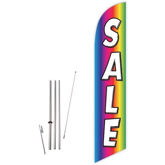 Cobb Promo Sale Rainbow Feather Flag with Complete 15ft Pole kit and Ground Spike