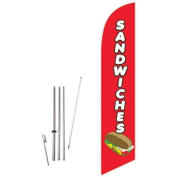 Cobb Promo Sandwiches Red Feather Flag with Complete 15ft Pole kit and Ground Spike