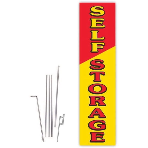 Cobb Promo Self Storage Red/Yellow Rectangle Boomer Flag with Complete 15ft Pole kit and Ground Spike
