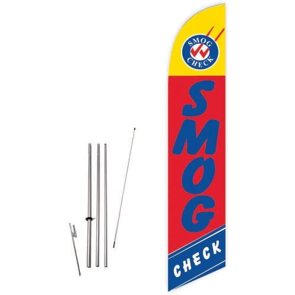 Cobb Promo Smog Check Red Feather Flag with Complete 15ft Pole kit and Ground Spike