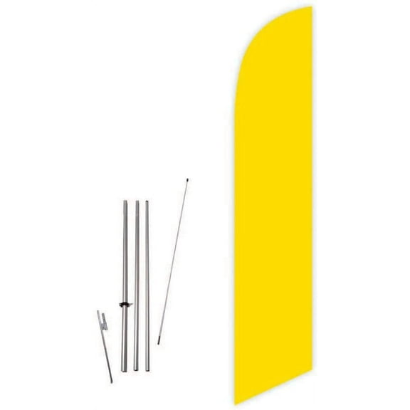 Cobb Promo Solid Yellow Color Advertising Decorative Feather Flag with Complete 15ft Pole kit and Ground Spike