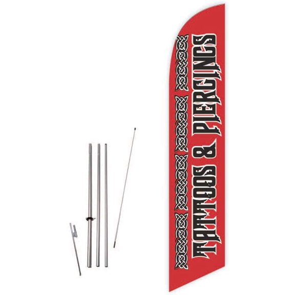Cobb Promo Tattoos & Piercings Red Feather Flag with Complete 15ft Pole kit and Ground Spike