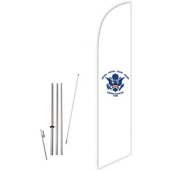 Cobb Promo United States Coast Guard White Feather Flag with Complete 15ft Pole kit and Ground Spike