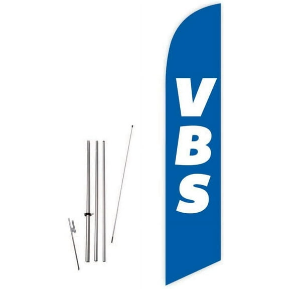 Cobb Promo VBS Blue Feather Flag with Complete 15ft Pole kit and Ground Spike