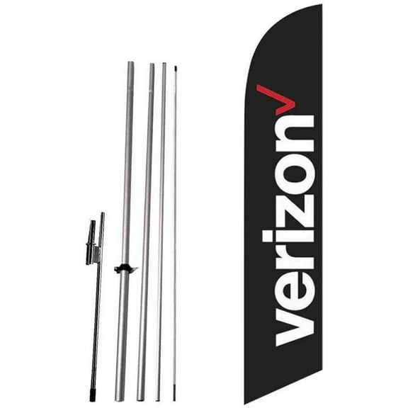 Cobb Promo Verizon Black Feather Flag with Complete 15ft Pole kit and Ground Spike