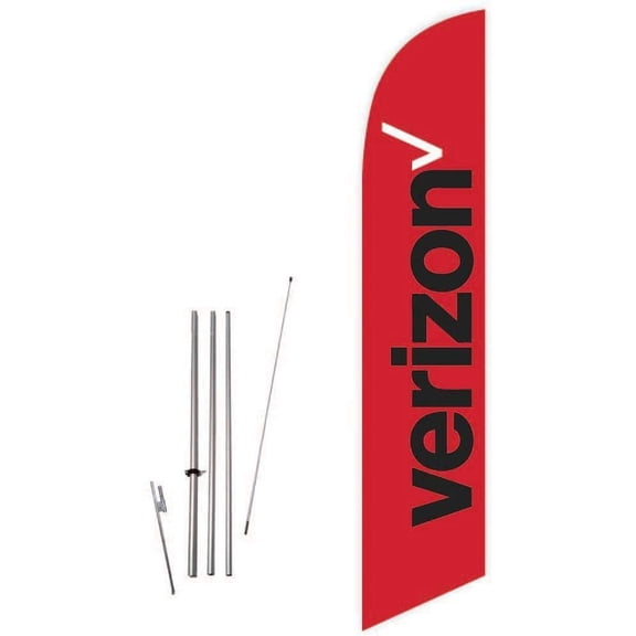 Cobb Promo Verizon Red Feather Flag with Complete 15ft Pole kit and Ground Spike