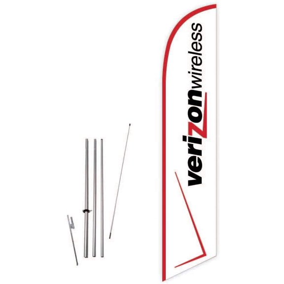 Cobb Promo Verizon Wireless White Feather Flag with Complete 15ft Pole kit and Ground Spike