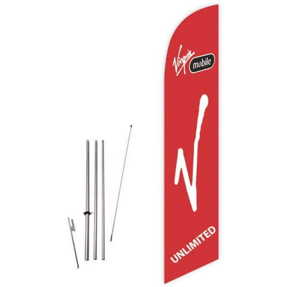 Cobb Promo Virgin Mobile Red Feather Flag with Complete 15ft Pole kit and Ground Spike