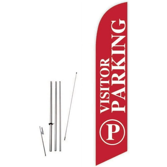 Cobb Promo Visitor Parking Red Feather Flag with Complete 15ft Pole kit and Ground Spike