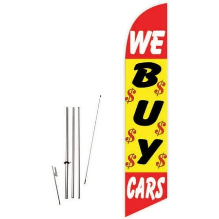 Cobb Promo We Buy Cars Red/Yellow Feather Flag with Complete 15ft Pole kit and Ground Spike