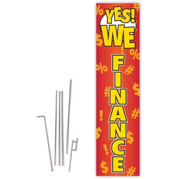 Cobb Promo We Finance Red Rectangle Boomer Flag with Complete 15ft Pole kit and Ground Spike
