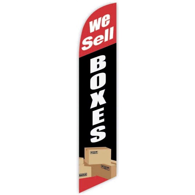 Cobb Promo We Sell Boxes Black Advertising Feather Flag 12ft - Replacement Flag Only Without Poleset