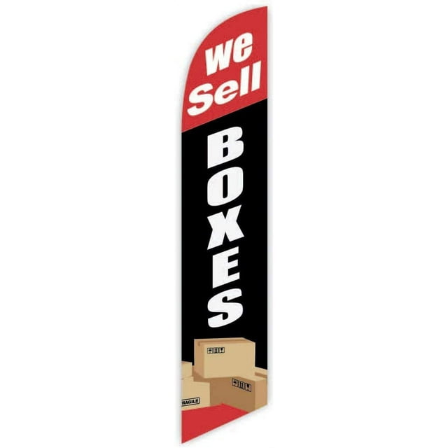 Cobb Promo We Sell Boxes Black Advertising Feather Flag 12ft - Replacement Flag Only Without Poleset