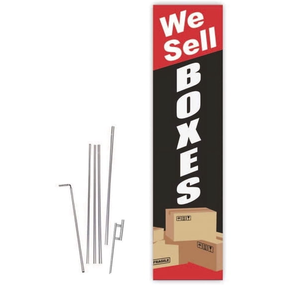 Cobb Promo We Sell Boxes Black Rectangle Boomer Flag with Complete 15ft Pole kit and Ground Spike