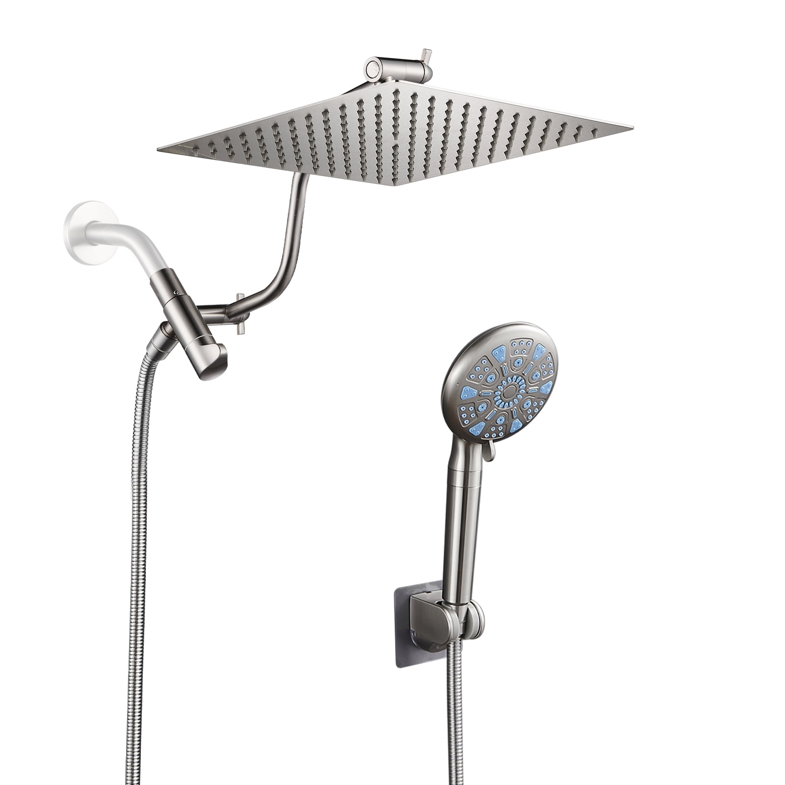 Cobbe 10-Inch Dual Shower Heads with Handheld Spray Combo, 3-Way Rain Shower Head, 9-Spray Patterns Handheld Shower, Brushed Nickel