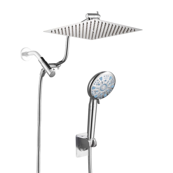 Cobbe 10-Inch Dual Shower Heads with Handheld Spray Combo, 3-Way Rain Shower Head, 9-Spray Patterns Handheld Shower, Chrome