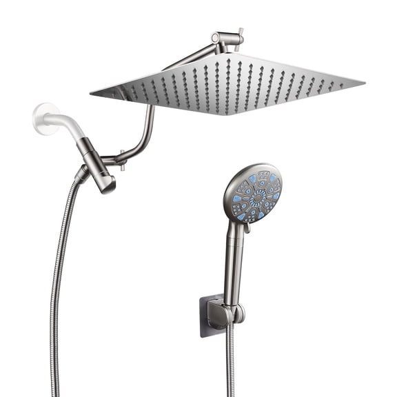 Cobbe 12-Inch Dual Shower Heads with Handheld Spray Combo, 3-Way Rain Shower Head, 9-Spray Patterns Handheld Shower, Brushed Nickel