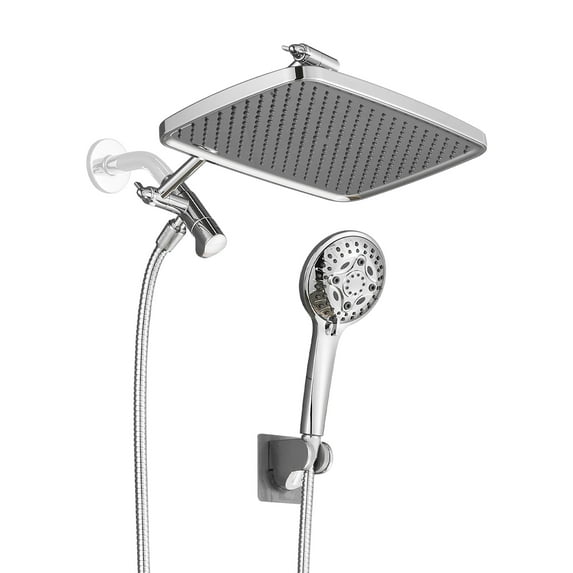 Cobbe 12 Inch High Pressure Rain Shower Head with Extension Arm, Dual Shower Head with 8 Modes Handheld Spray Combo, Chrome