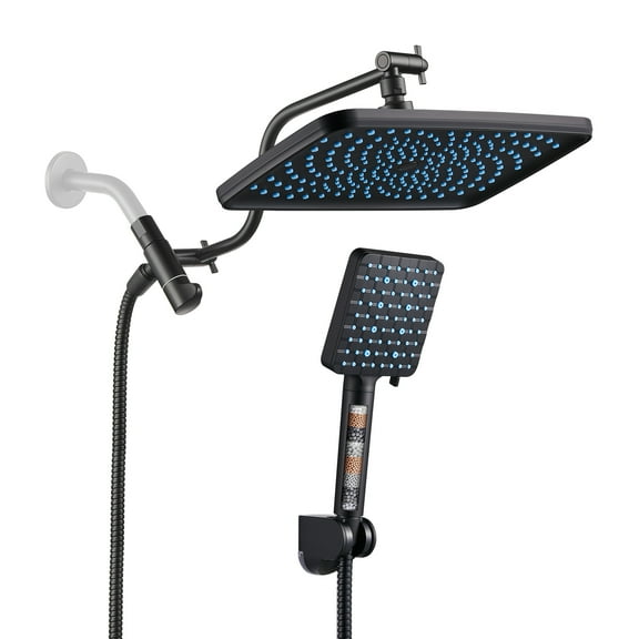 Cobbe 12 Inch Rain Shower Head Combo, High Pressure Handheld Shower Head with Filter, Arm Height Adjustable, 9 Spray Filtered Shower Head, Matte Black