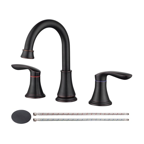 Cobbe 2-Handle 8 inch Widespread Bathroom Sink Faucet Oil-Rubbed Bronze Faucet 3 Hole Spout Vanity Sink Basin Faucets with Pop Up Drain Assembly