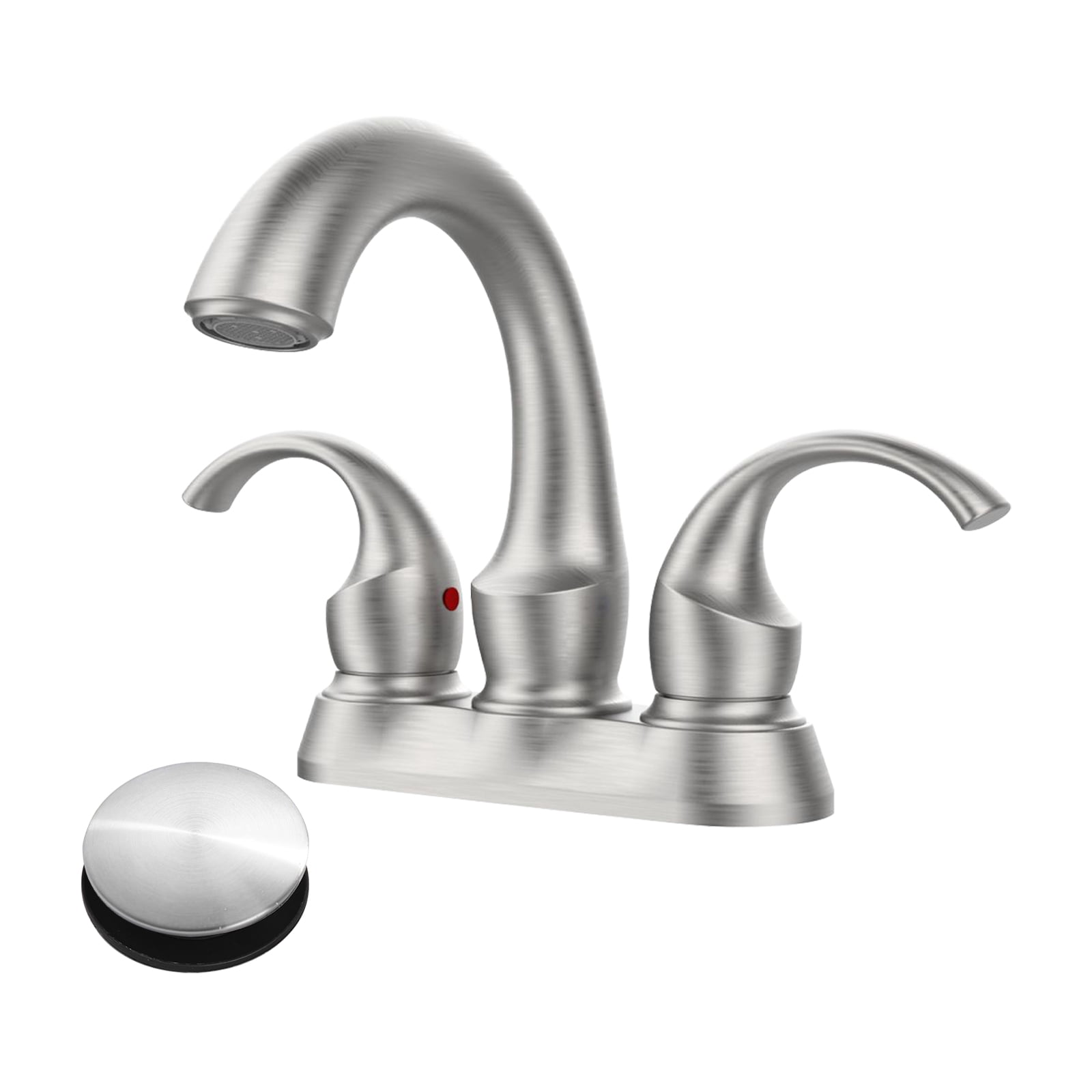 Cobbe 2-Handle Swan Style Bathroom Sink Faucet with Aerator 4-Inch Centerset Vanity Sink with Pop-Up Drain and Supply Hoses Brushed Nickel