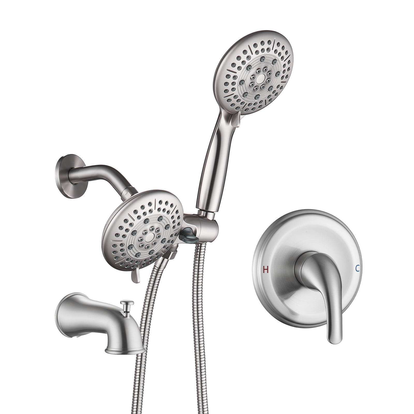 Shower Head Rough Cobbe 2-in-1 Shower Head Shower System, 5-Function Dual Shower Heads ...