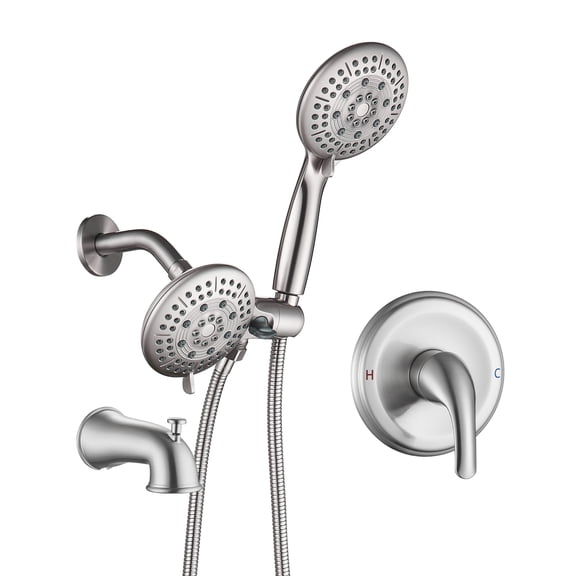 Cobbe 2-in-1 Shower Head Shower System, 5-Function Dual Shower Heads with Rough in-Valve and Bathtub Faucet Brushed Nickel