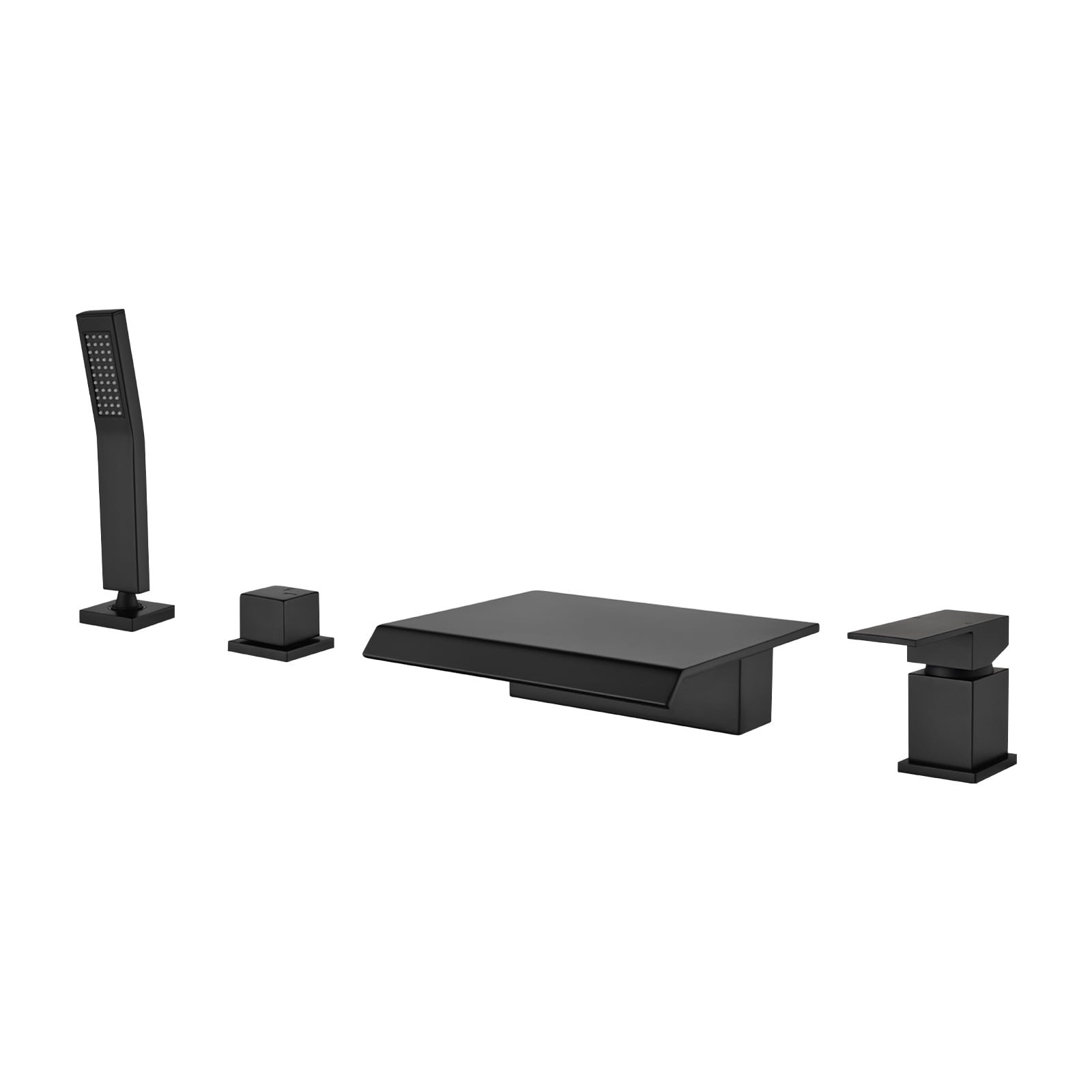 Cobbe  4-Hole Deck Mount Bathroom Bathtub Faucet with Sprayer and 7.87-Inch Wide Waterfall Tub Filler Single Handle Matte Black