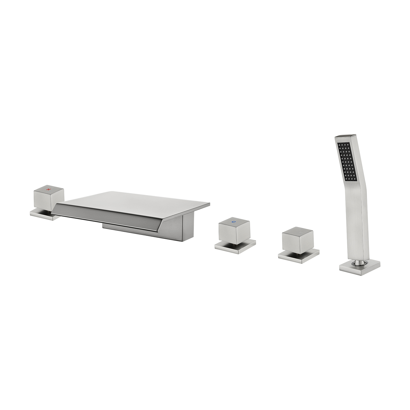 Cobbe 5-Hole Deck Mount Bathroom Bathtub Faucet with Hand Shower, 7.87-Inch and Wide Waterfall Spout Brushed Nickel