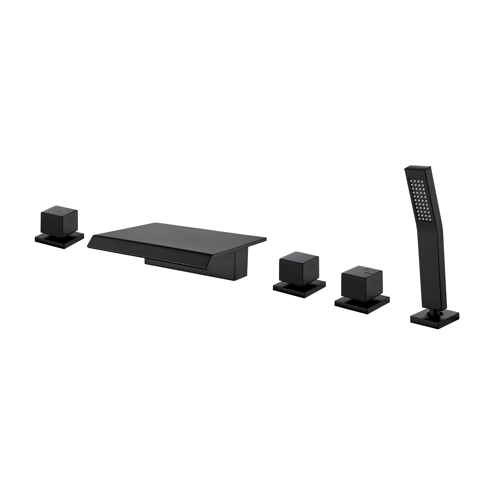 Cobbe 5-Hole Deck Mount Bathroom Bathtub Faucet with Hand Shower, 7.87-Inch and Wide Waterfall Spout Matte Black