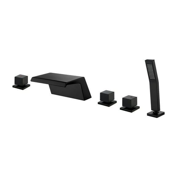 Cobbe 5-Hole Deck Mount Bathtub Faucet Kit with Hot Water Switch, 7.09-Inch Wide Bathtub Spout, Cold Water Switch, Diverter Knob and Handheld shower Matte Black