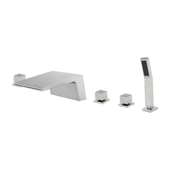Cobbe 5-Hole Mount Bathroom Bathtub Fauce with 2 Switches, 1 Diverter Knob, 7.09-Inch Wide Tub Spout and Hand Shower Brushed Nickel
